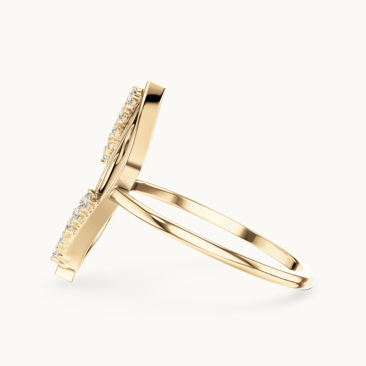Round lab-grown diamond openwork leaf ring in yellow gold, 0.10 CT TW, view 3