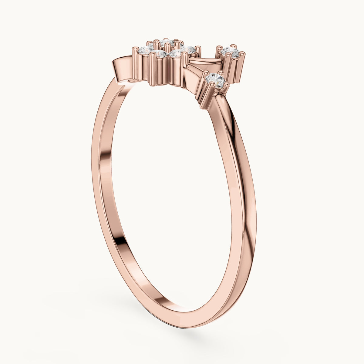 Round lab-grown diamond seven-stone flower spray bypass ring in rose gold, 0.096 CT TW, view 1
