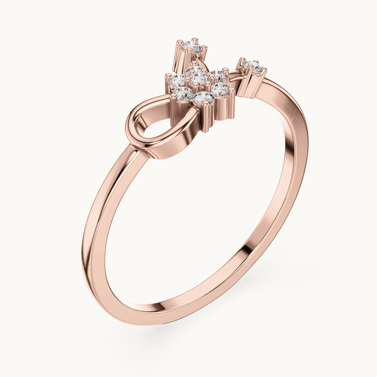 Round lab-grown diamond seven-stone flower spray bypass ring in rose gold, 0.096 CT TW, view 2