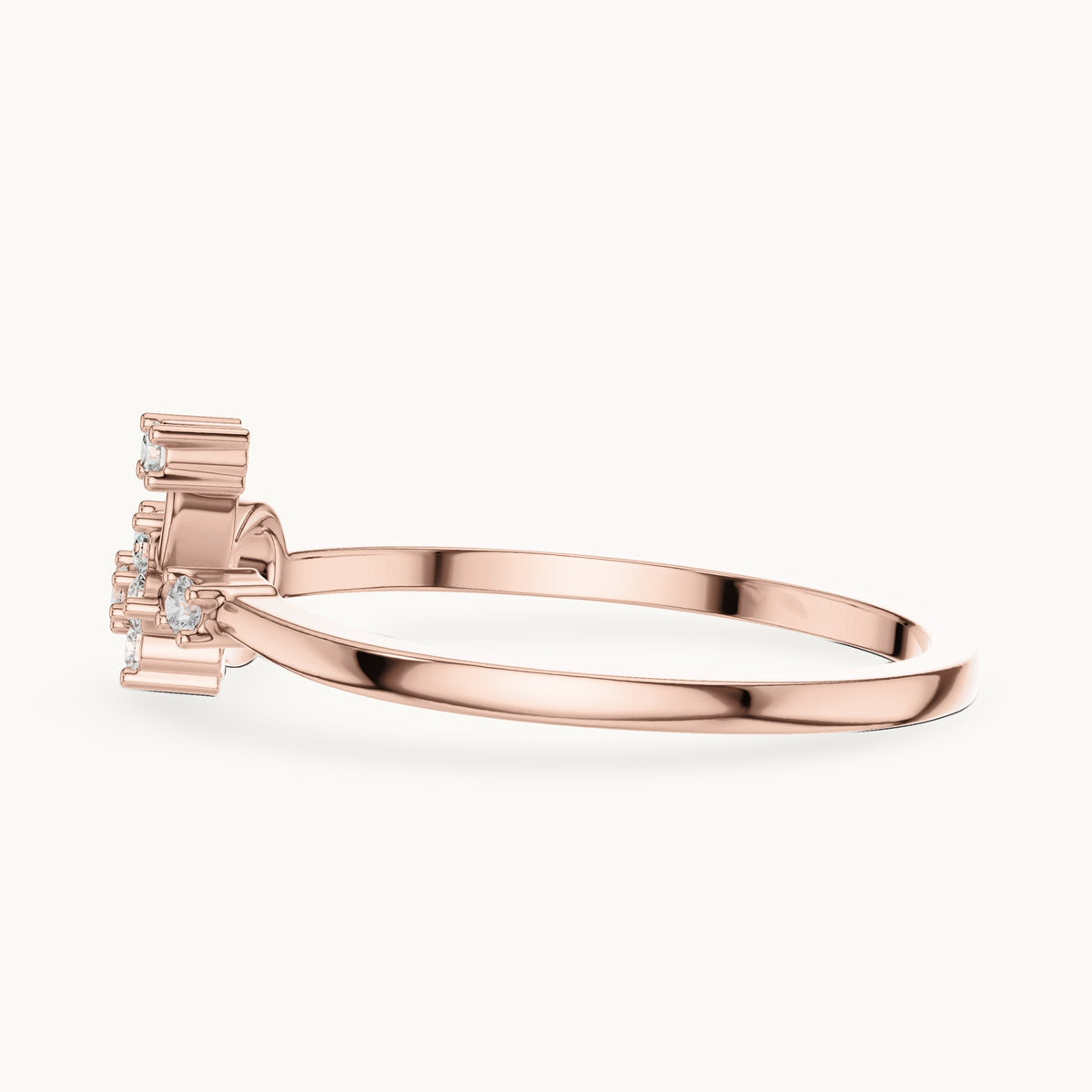 Round lab-grown diamond seven-stone flower spray bypass ring in rose gold, 0.096 CT TW, view 3