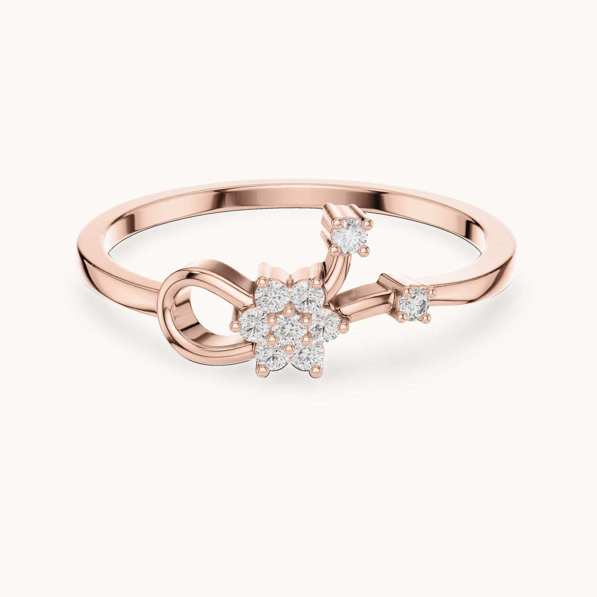 Round lab-grown diamond seven-stone flower spray bypass ring in rose gold, 0.096 CT TW, view 4