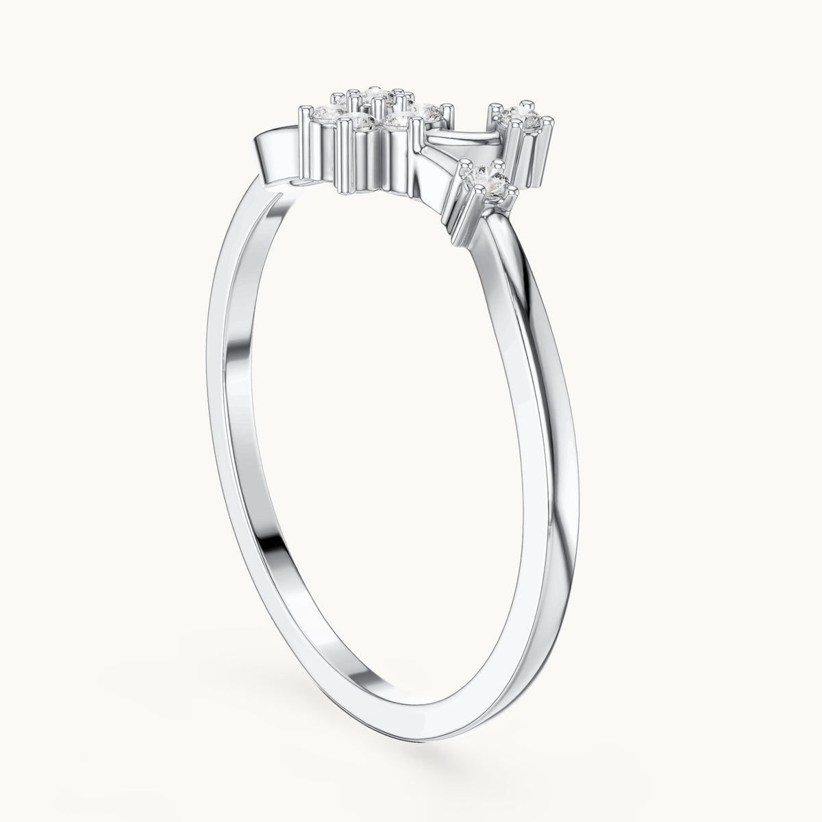 Round lab-grown diamond seven-stone flower spray bypass ring in white gold, 0.096 CT TW, view 1