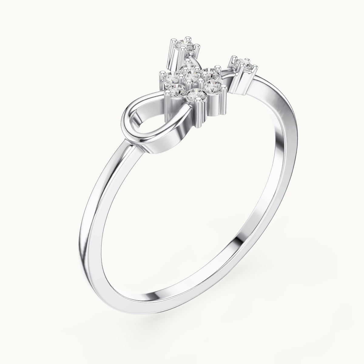 Round lab-grown diamond seven-stone flower spray bypass ring in white gold, 0.096 CT TW, view 2