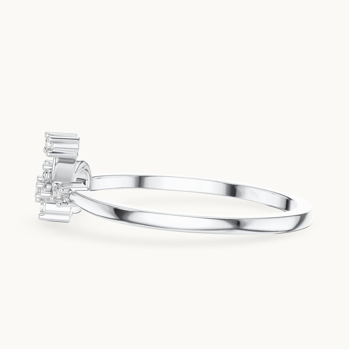 Round lab-grown diamond seven-stone flower spray bypass ring in white gold, 0.096 CT TW, view 3