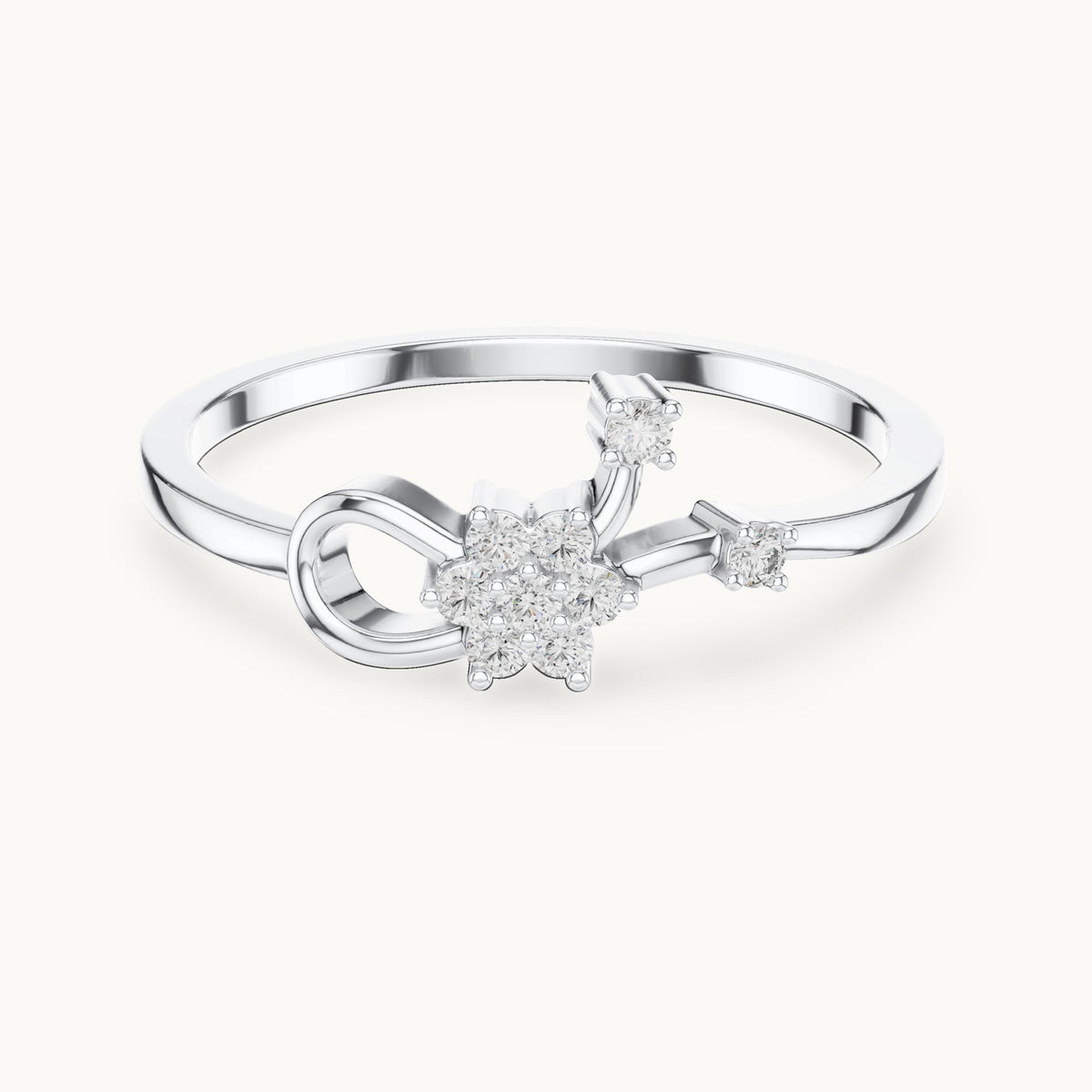 Round lab-grown diamond seven-stone flower spray bypass ring in white gold, 0.096 CT TW, view 4
