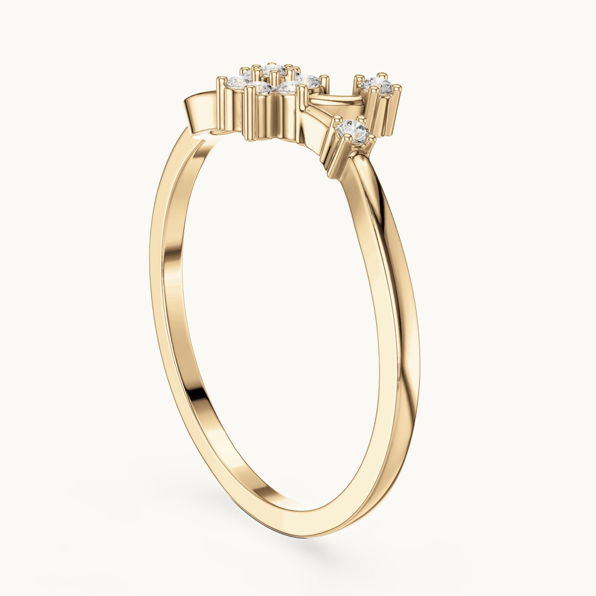 Round lab-grown diamond seven-stone flower spray bypass ring in yellow gold, 0.096 CT TW, view 1