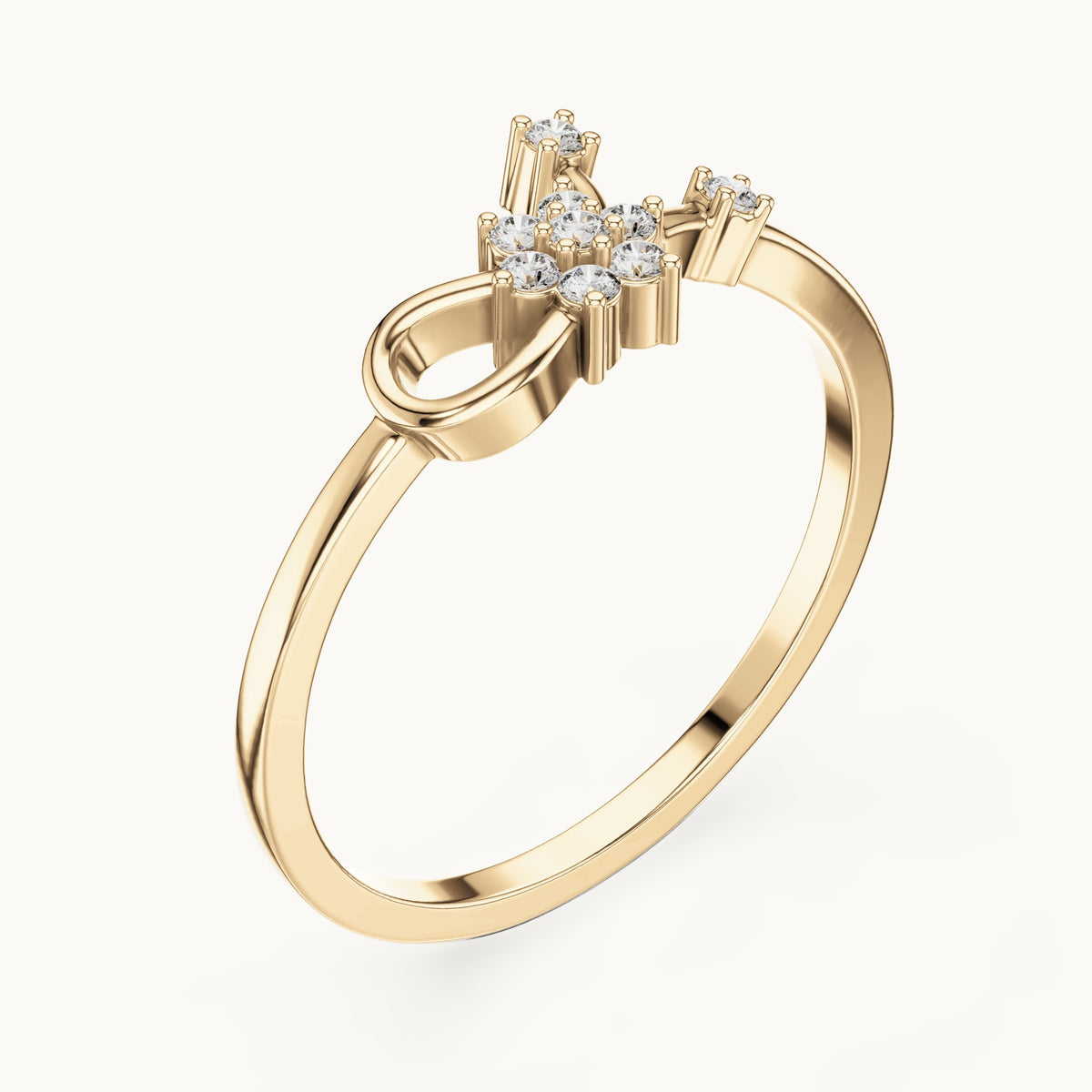 Round lab-grown diamond seven-stone flower spray bypass ring in yellow gold, 0.096 CT TW, view 2
