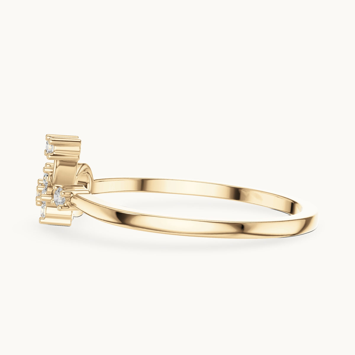 Round lab-grown diamond seven-stone flower spray bypass ring in yellow gold, 0.096 CT TW, view 3
