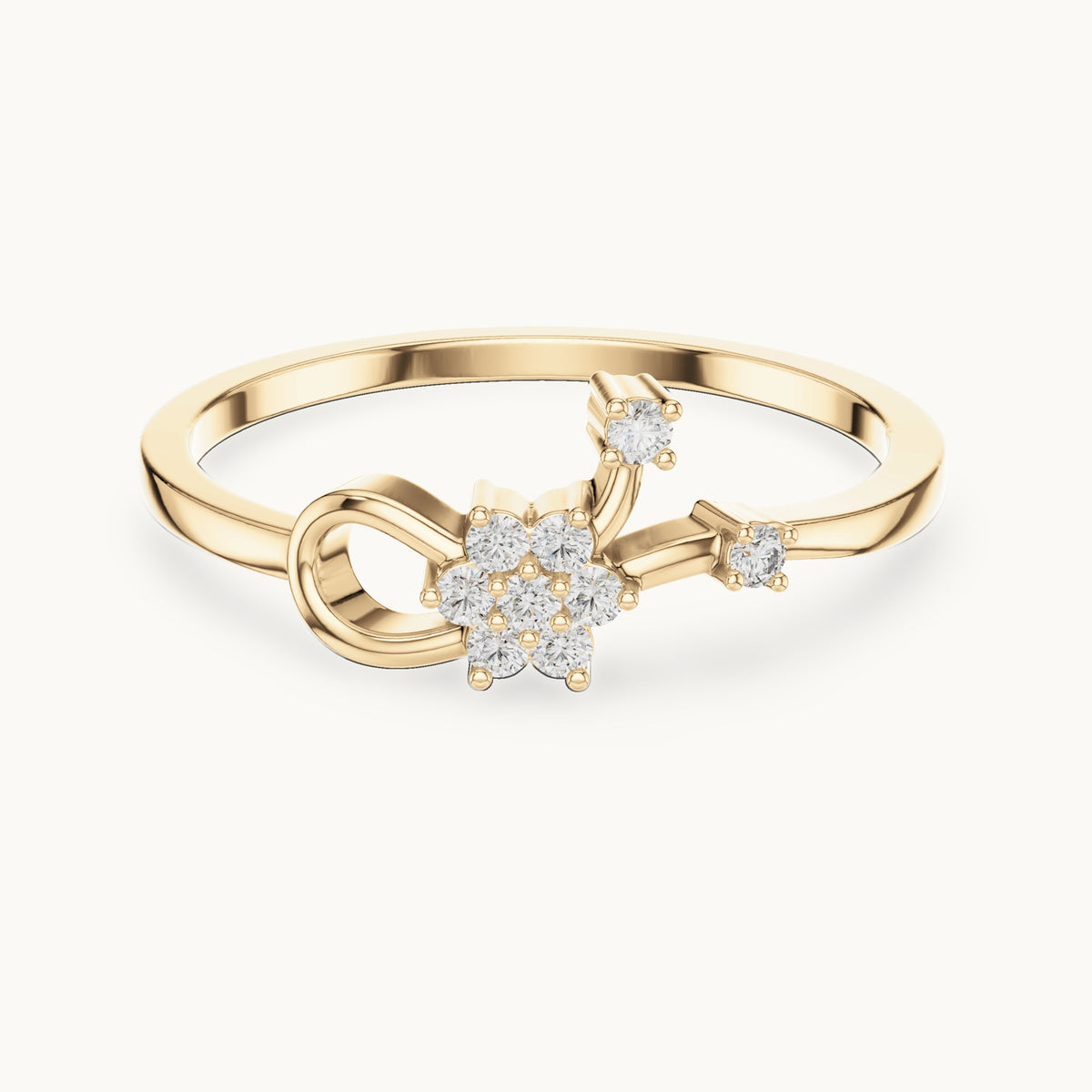 Round lab-grown diamond seven-stone flower spray bypass ring in yellow gold, 0.096 CT TW, view 4