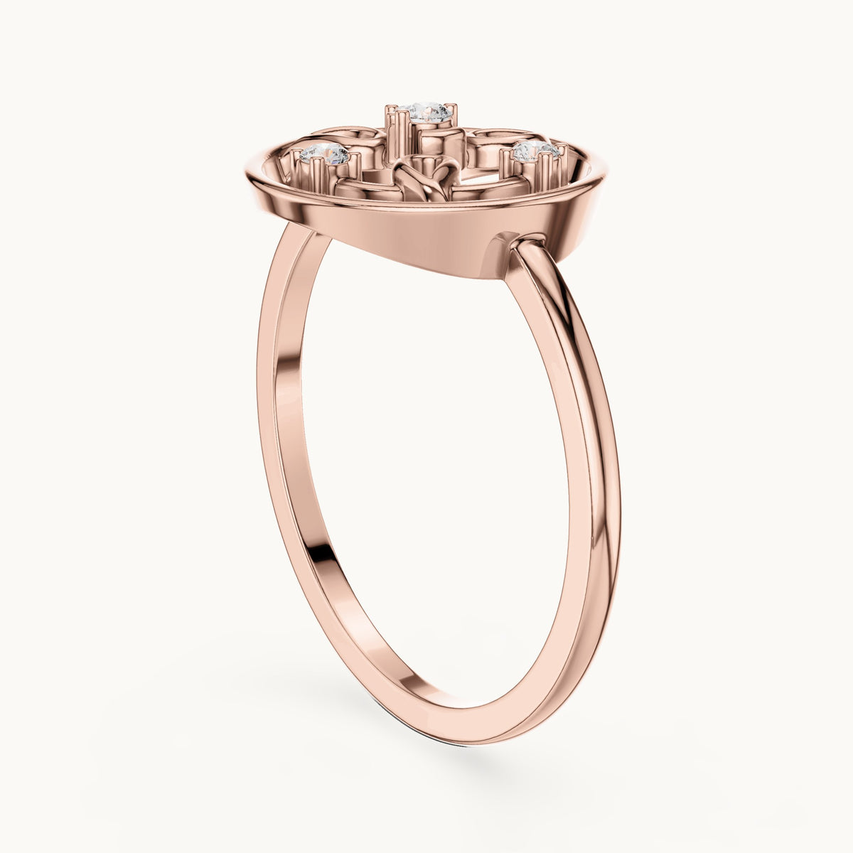 Round lab-grown diamond openwork circle petal ring in rose gold, 0.060 CT TW, view 1