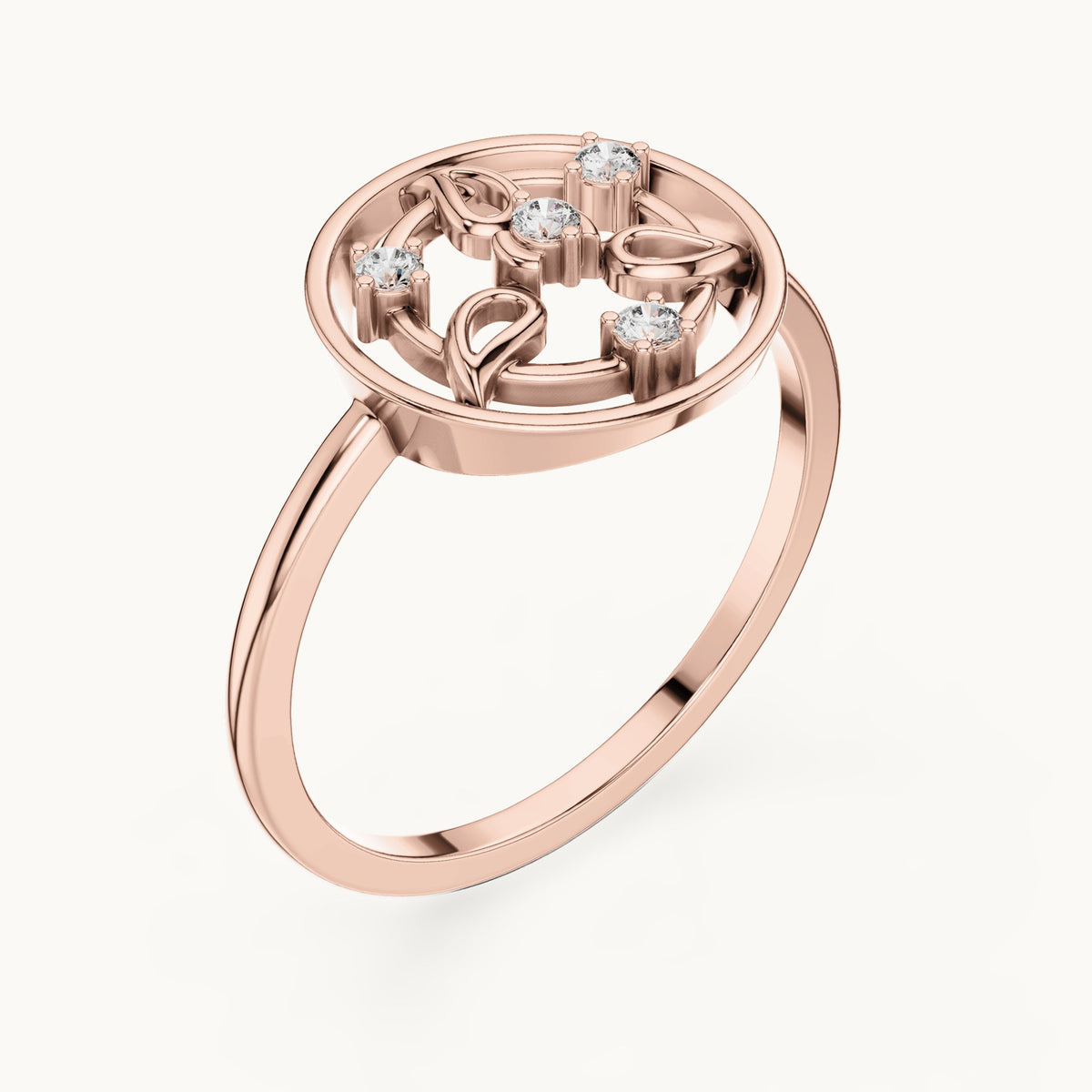 Round lab-grown diamond openwork circle petal ring in rose gold, 0.060 CT TW, view 2