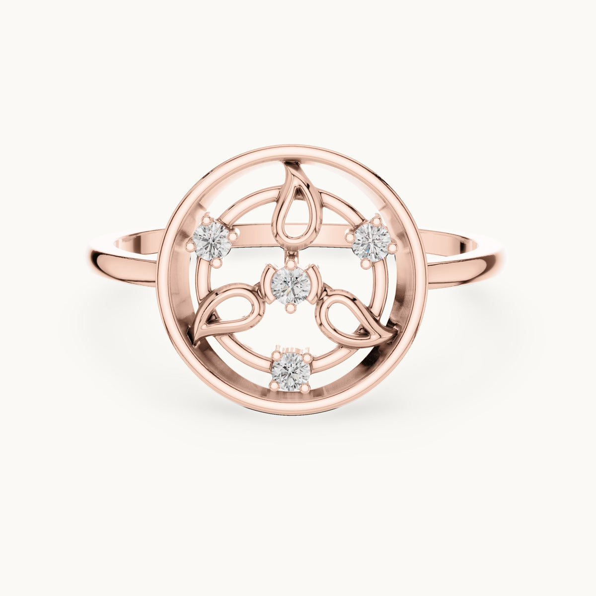 Round lab-grown diamond openwork circle petal ring in rose gold, 0.060 CT TW, view 4