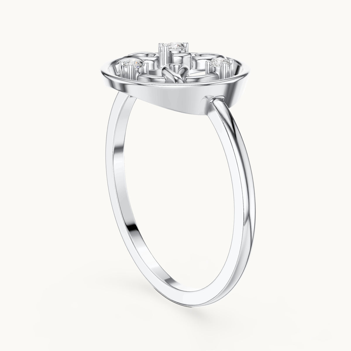 Round lab-grown diamond openwork circle petal ring in white gold, 0.060 CT TW, view 1