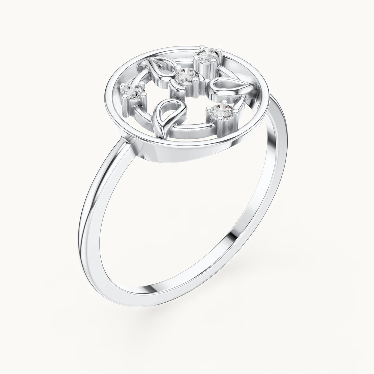 Round lab-grown diamond openwork circle petal ring in white gold, 0.060 CT TW, view 2