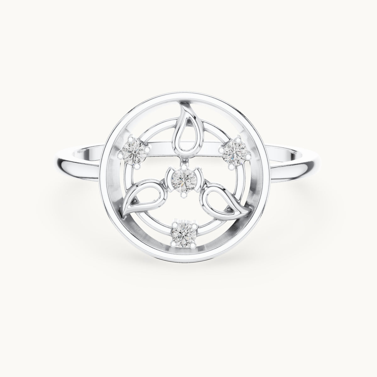 Round lab-grown diamond openwork circle petal ring in white gold, 0.060 CT TW, view 4