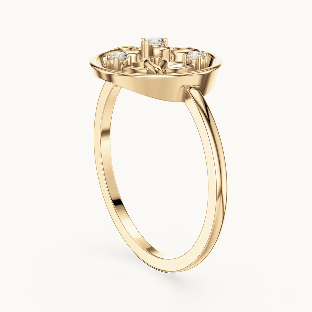 Round lab-grown diamond openwork circle petal ring in yellow gold, 0.060 CT TW, view 1
