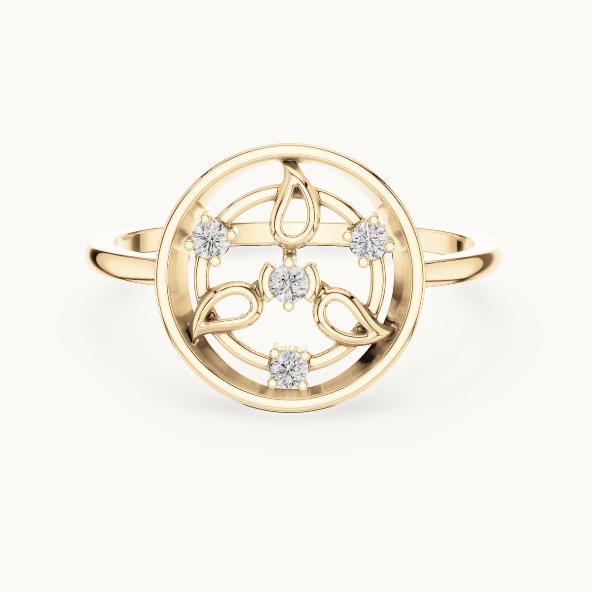 Round lab-grown diamond openwork circle petal ring in yellow gold, 0.060 CT TW, view 4