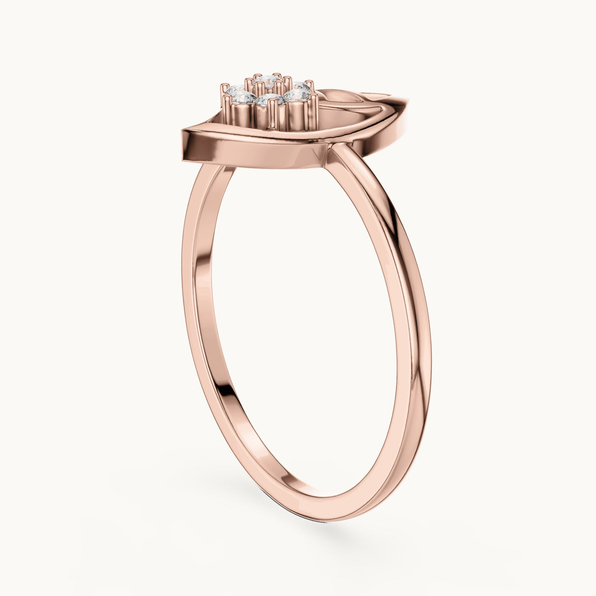 Round lab-grown diamond leaf frame cluster ring in rose gold, 0.072 CT TW, view 1