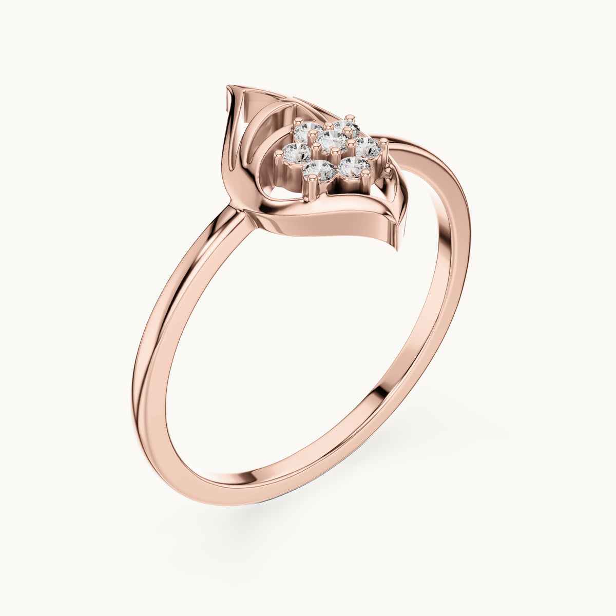 Round lab-grown diamond leaf frame cluster ring in rose gold, 0.072 CT TW, view 2