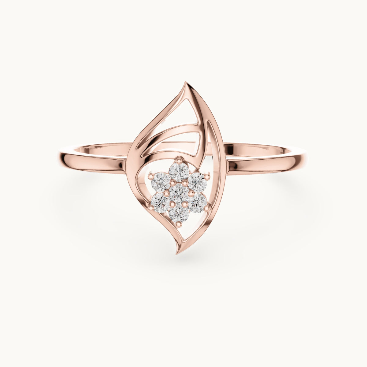 Round lab-grown diamond leaf frame cluster ring in rose gold, 0.072 CT TW, view 4