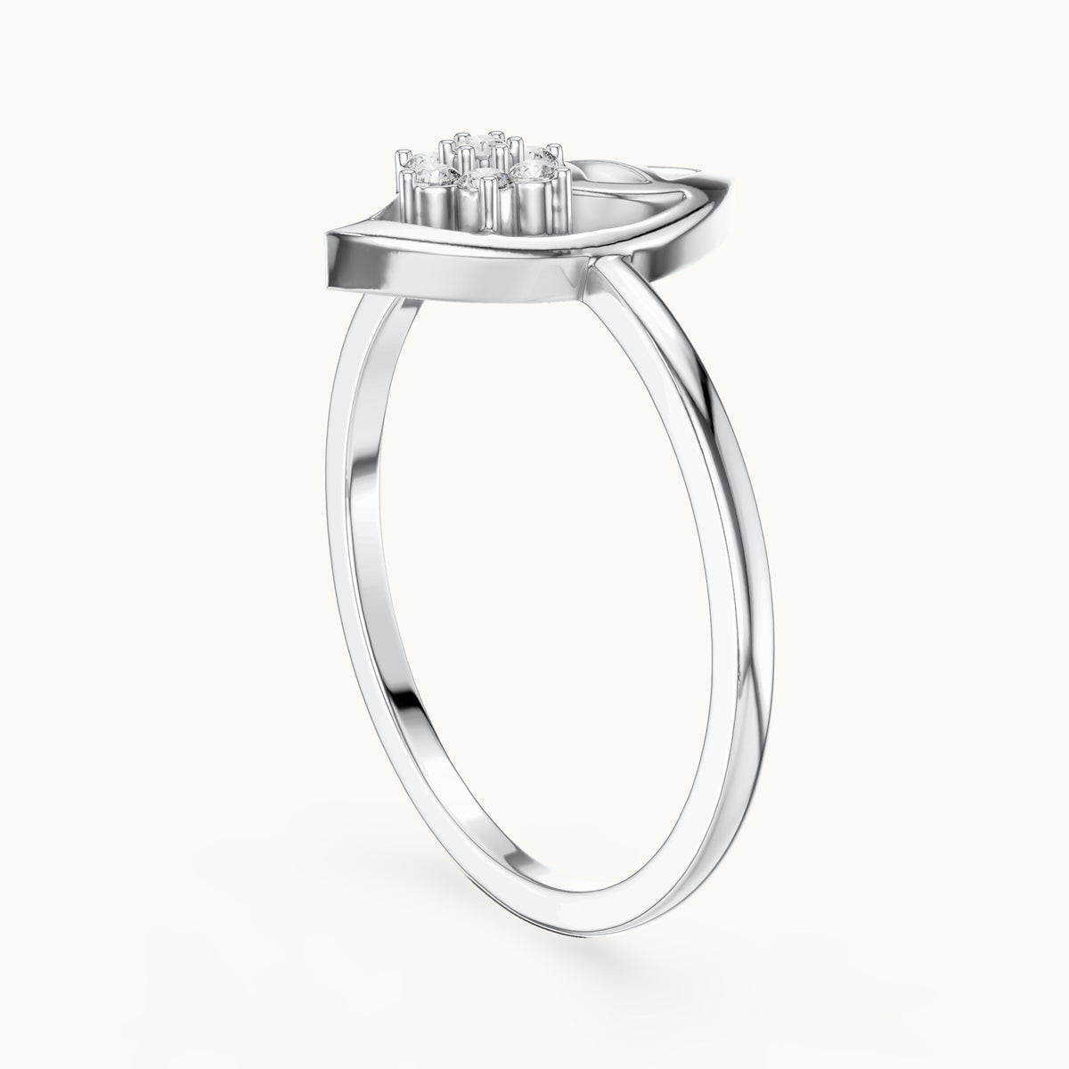 Round lab-grown diamond leaf frame cluster ring in white gold, 0.072 CT TW, view 1