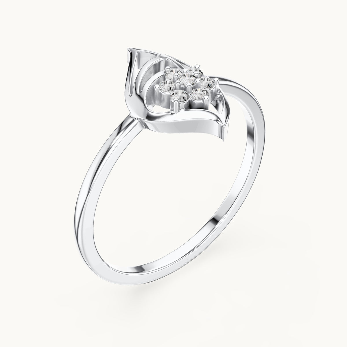 Round lab-grown diamond leaf frame cluster ring in white gold, 0.072 CT TW, view 2