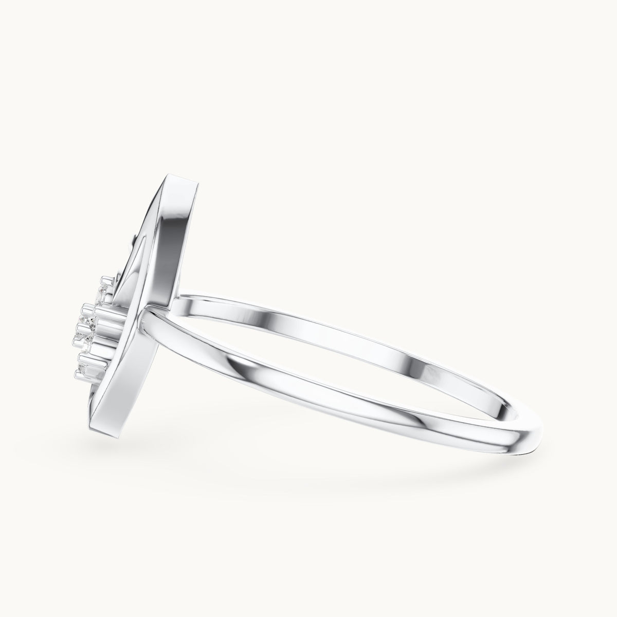 Round lab-grown diamond leaf frame cluster ring in white gold, 0.072 CT TW, view 3
