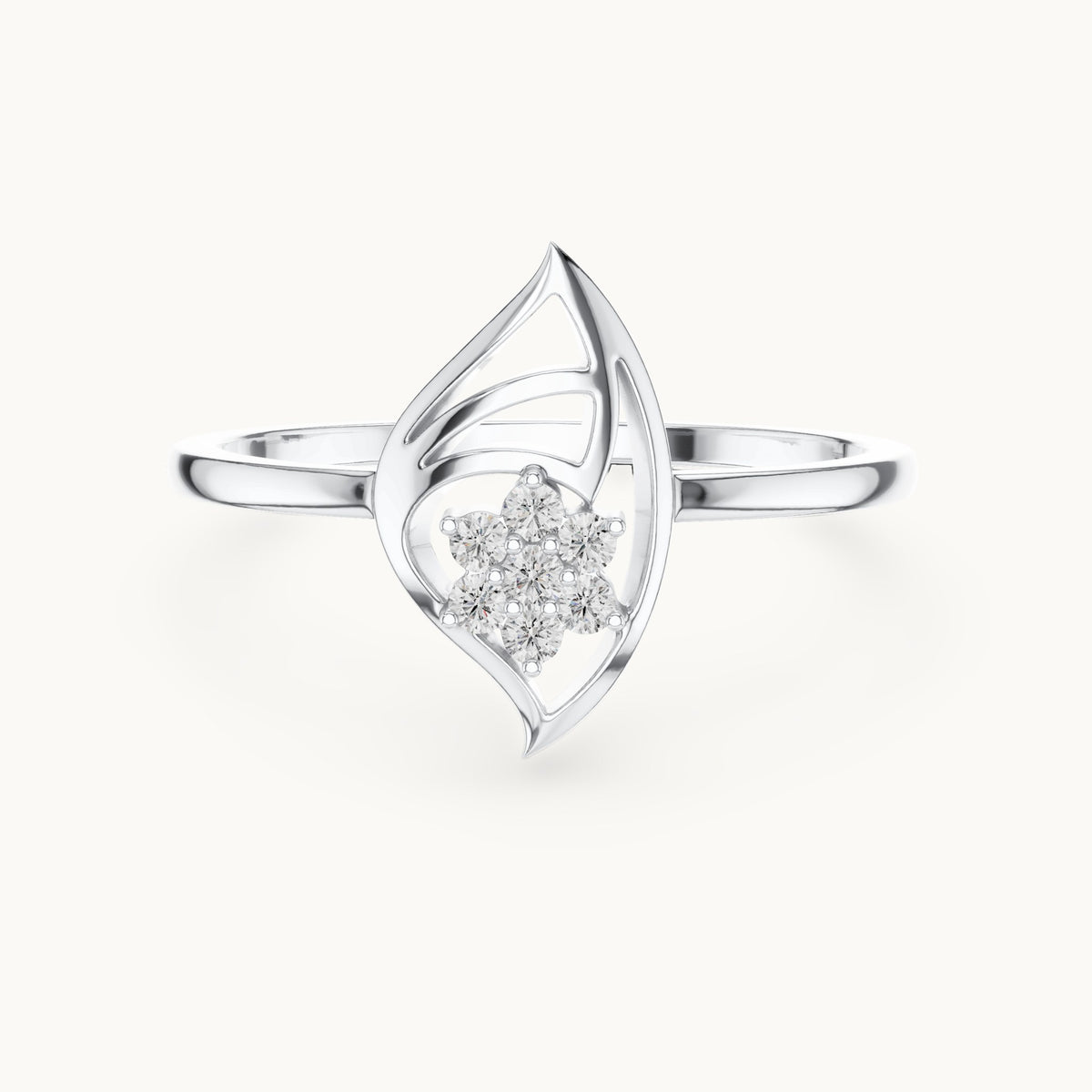 Round lab-grown diamond leaf frame cluster ring in white gold, 0.072 CT TW, view 4