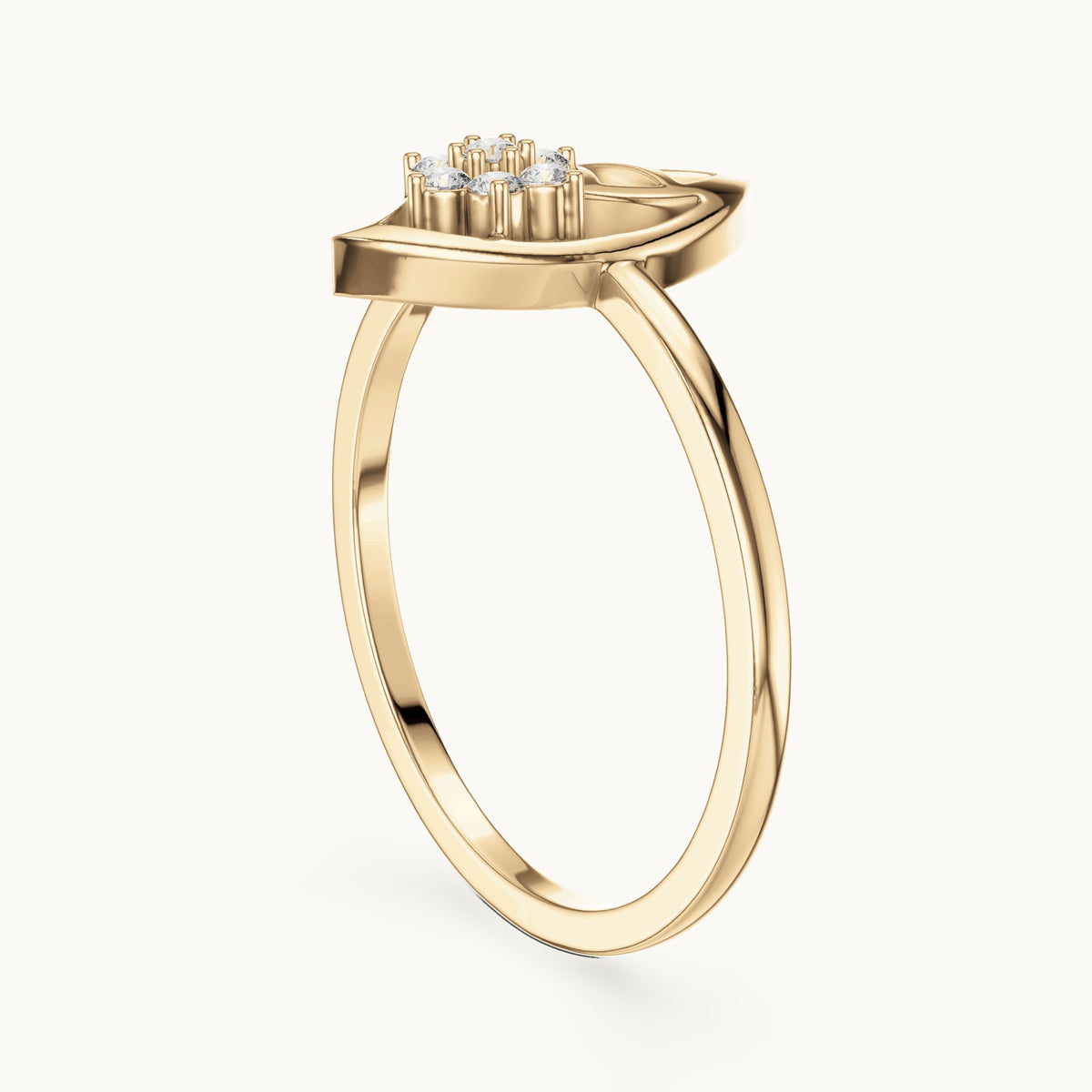 Round lab-grown diamond leaf frame cluster ring in yellow gold, 0.072 CT TW, view 1