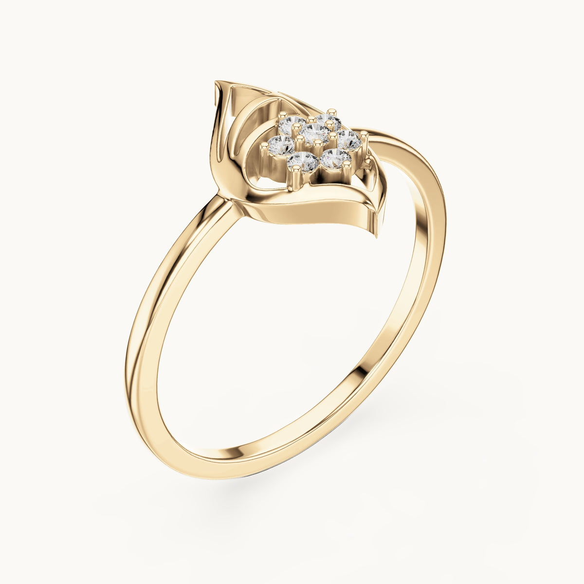 Round lab-grown diamond leaf frame cluster ring in yellow gold, 0.072 CT TW, view 2