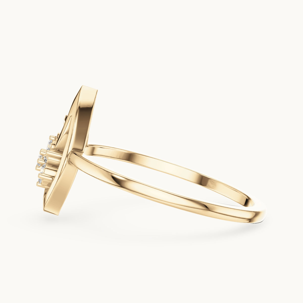 Round lab-grown diamond leaf frame cluster ring in yellow gold, 0.072 CT TW, view 3