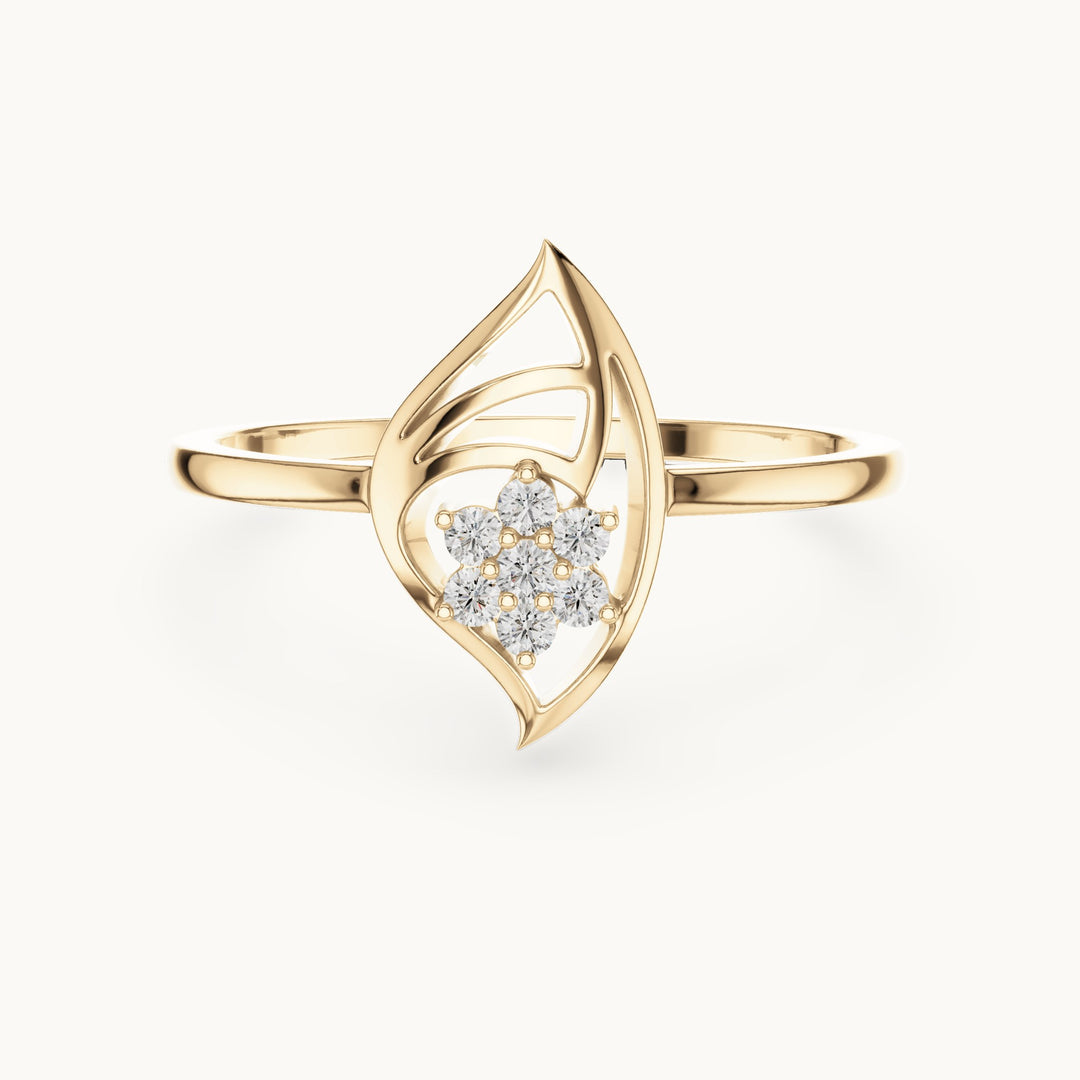 Round lab-grown diamond leaf frame cluster ring in yellow gold, 0.072 CT TW, view 4