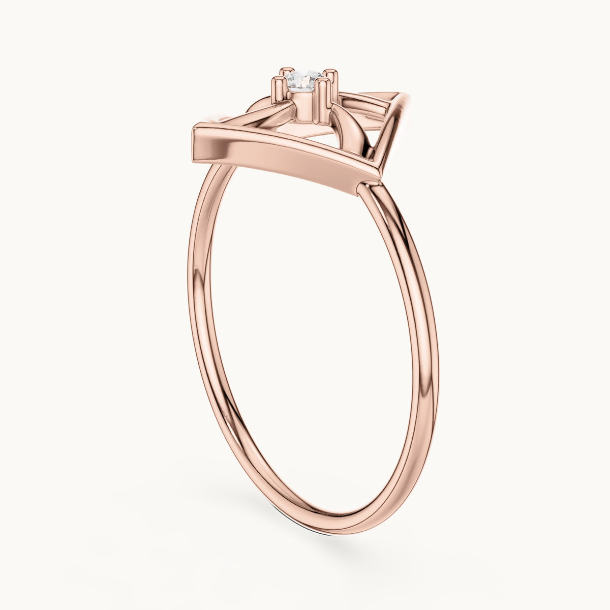Round lab-grown diamond geometric square pinwheel ring in rose gold, 0.045 CT TW, view 1