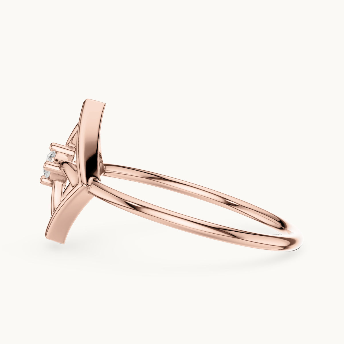 Round lab-grown diamond geometric square pinwheel ring in rose gold, 0.045 CT TW, view 3