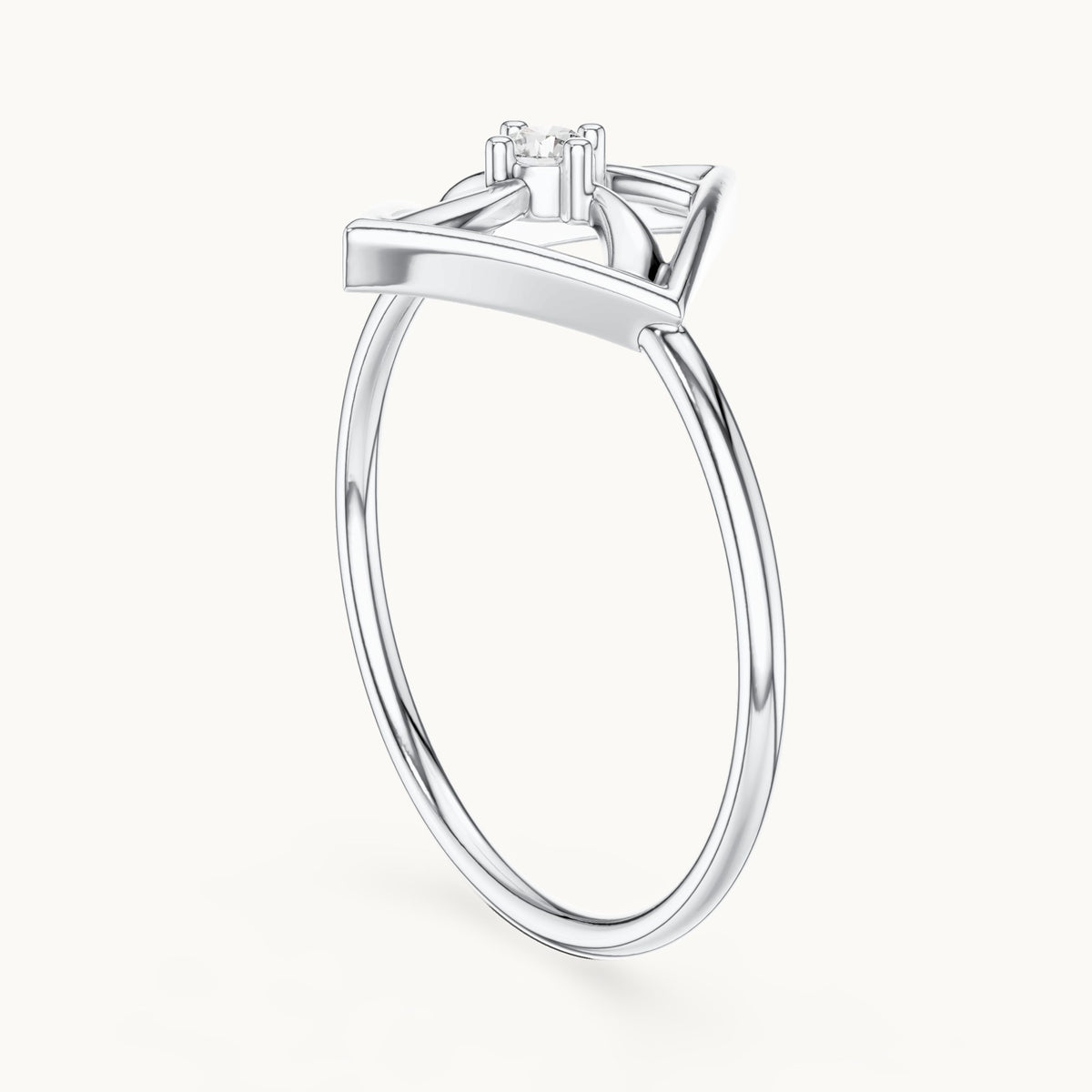 Round lab-grown diamond geometric square pinwheel ring in white gold, 0.045 CT TW, view 1