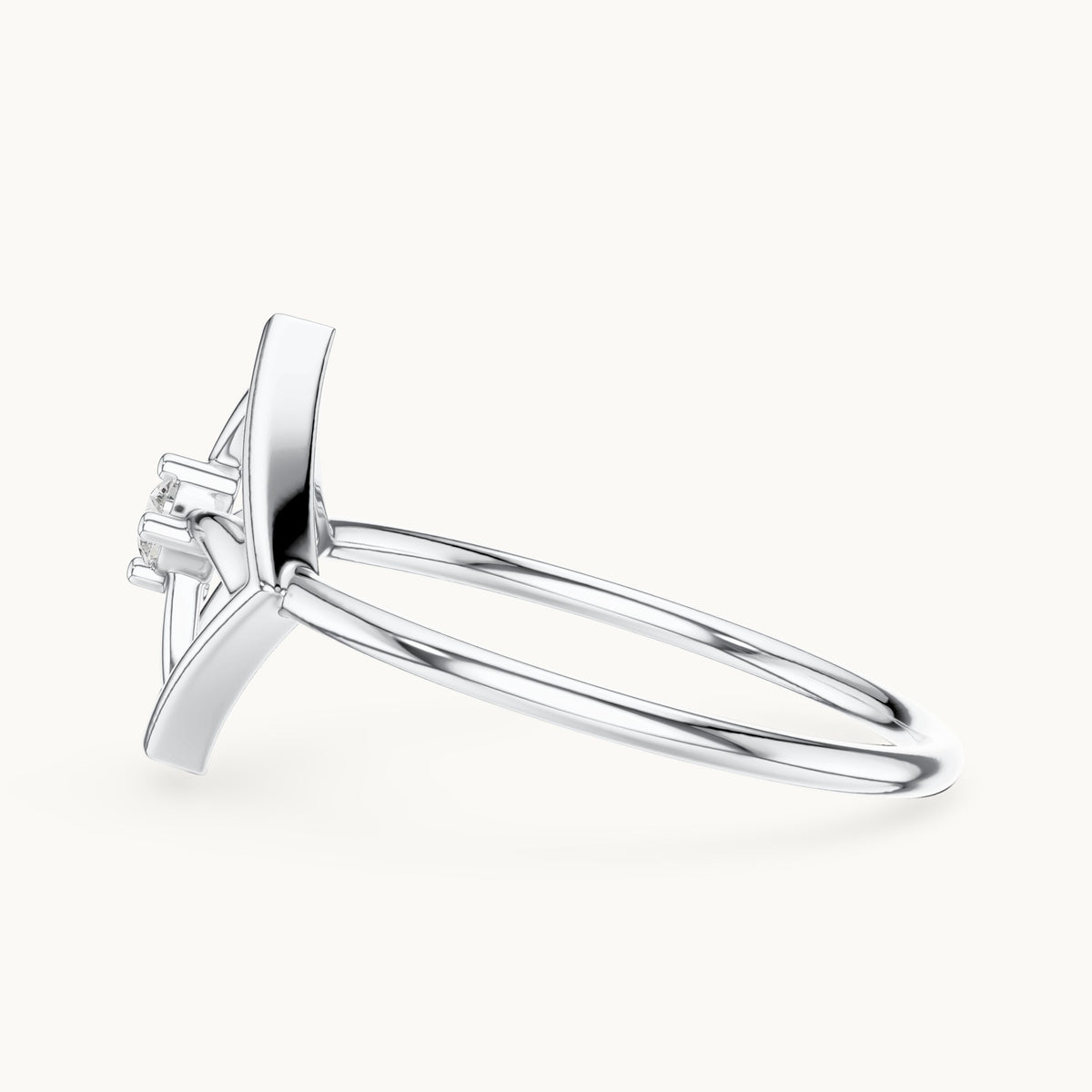 Round lab-grown diamond geometric square pinwheel ring in white gold, 0.045 CT TW, view 3