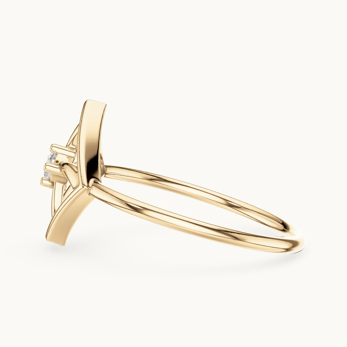 Round lab-grown diamond geometric square pinwheel ring in yellow gold, 0.045 CT TW, view 3