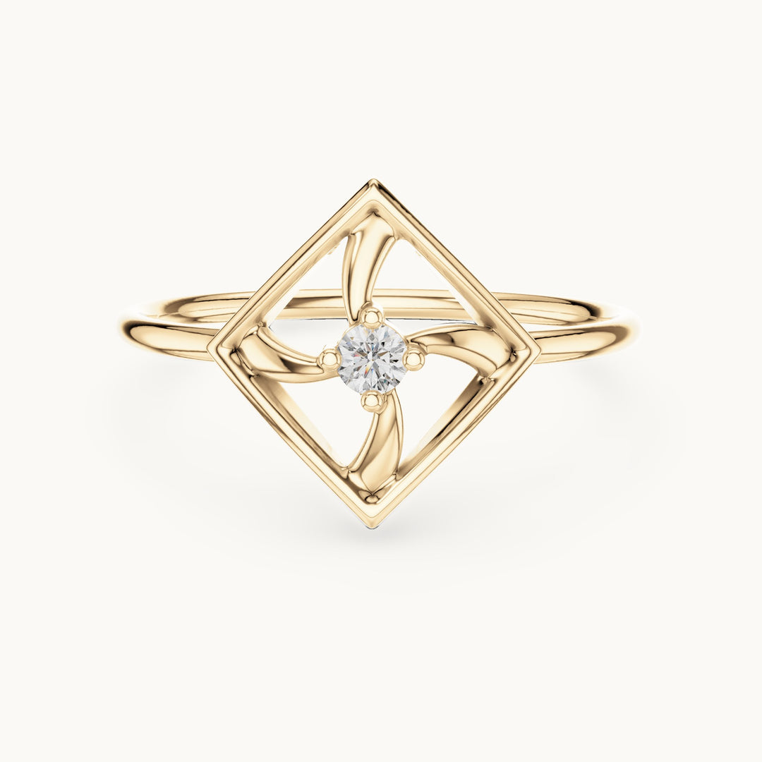 Round lab-grown diamond geometric square pinwheel ring in yellow gold, 0.045 CT TW, view 4