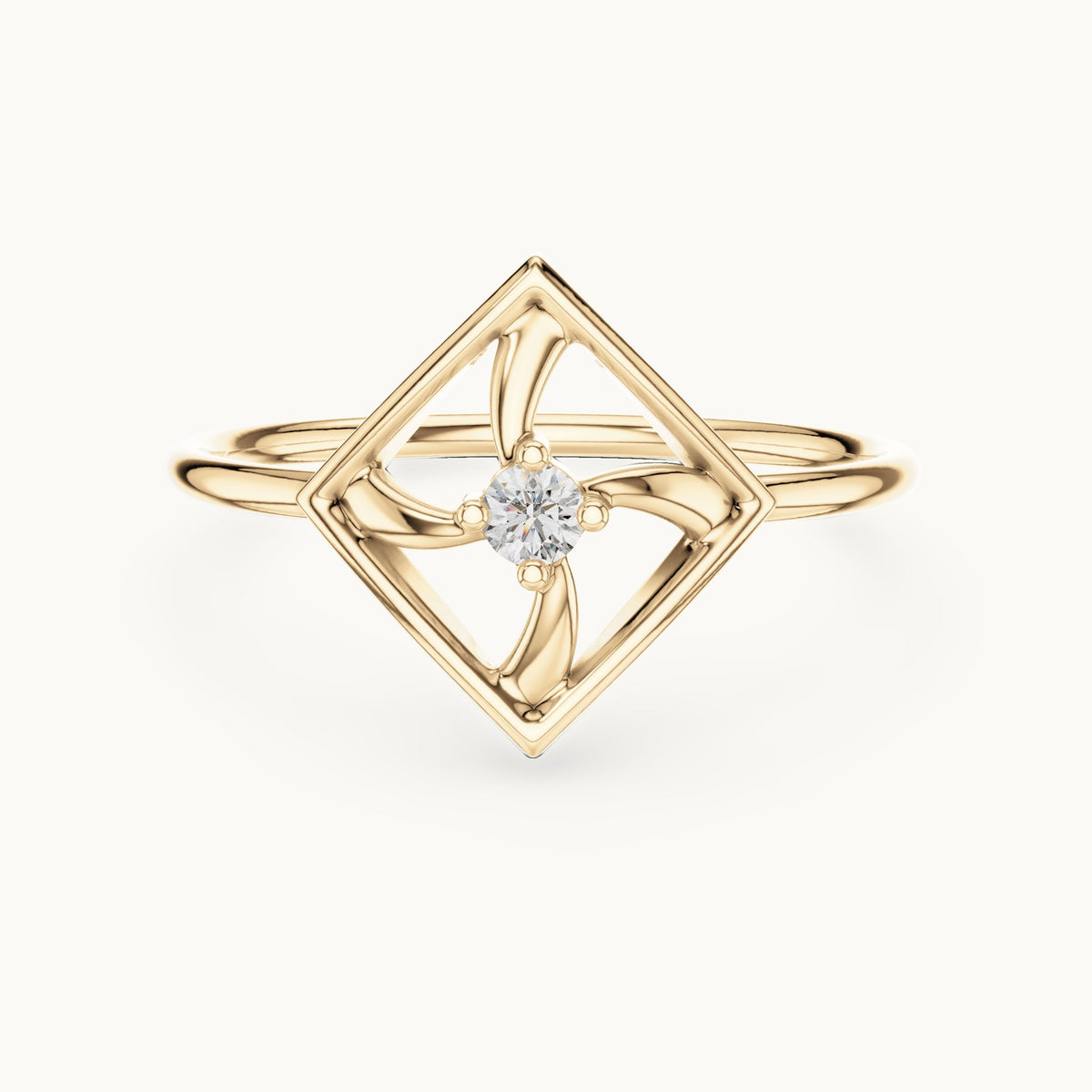 Round lab-grown diamond geometric square pinwheel ring in yellow gold, 0.045 CT TW, view 4