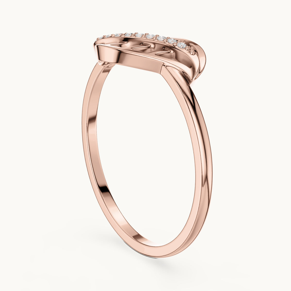 Round lab-grown diamond leaf swirl ring in rose gold, 0.04 CT TW, view 1
