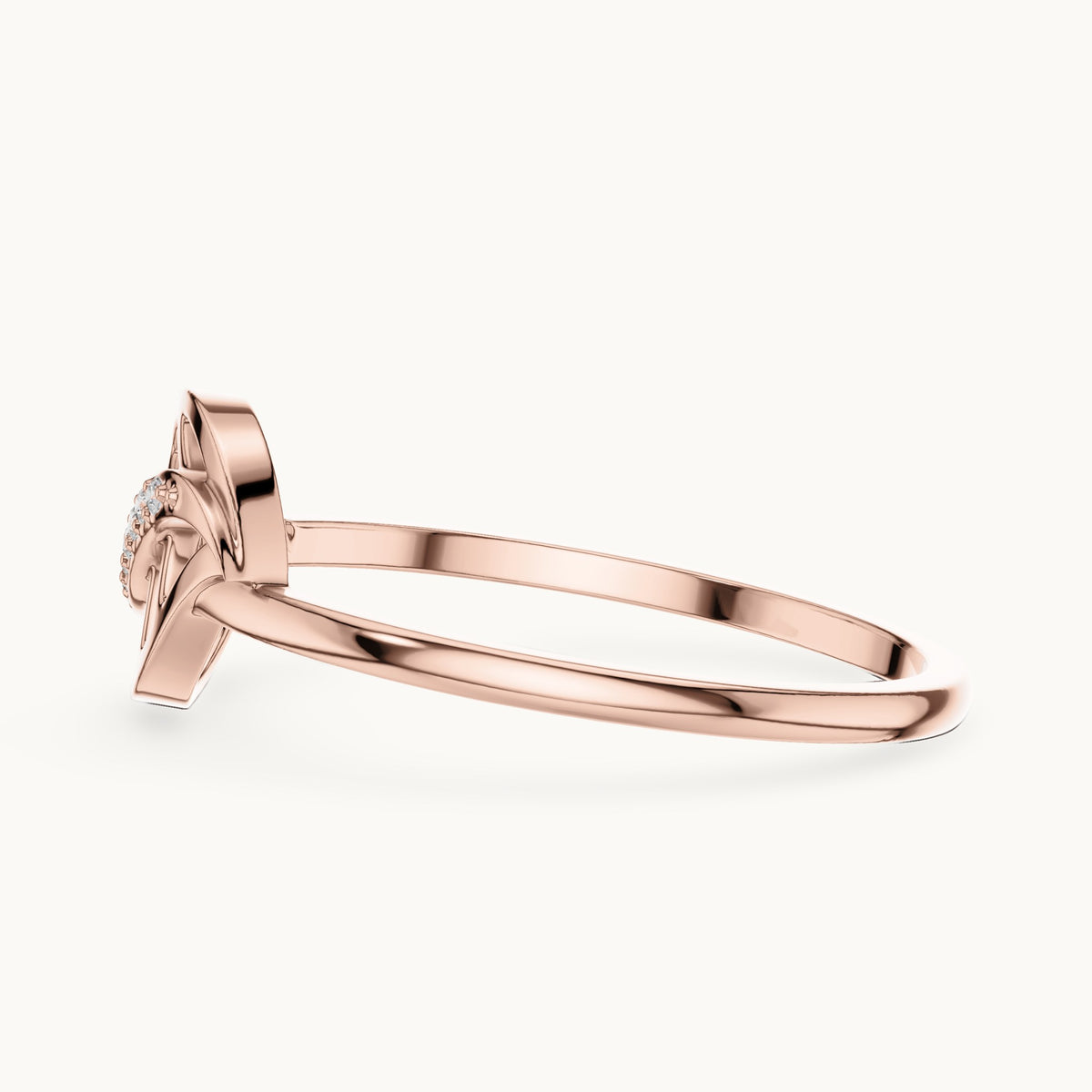 Round lab-grown diamond leaf swirl ring in rose gold, 0.04 CT TW, view 3