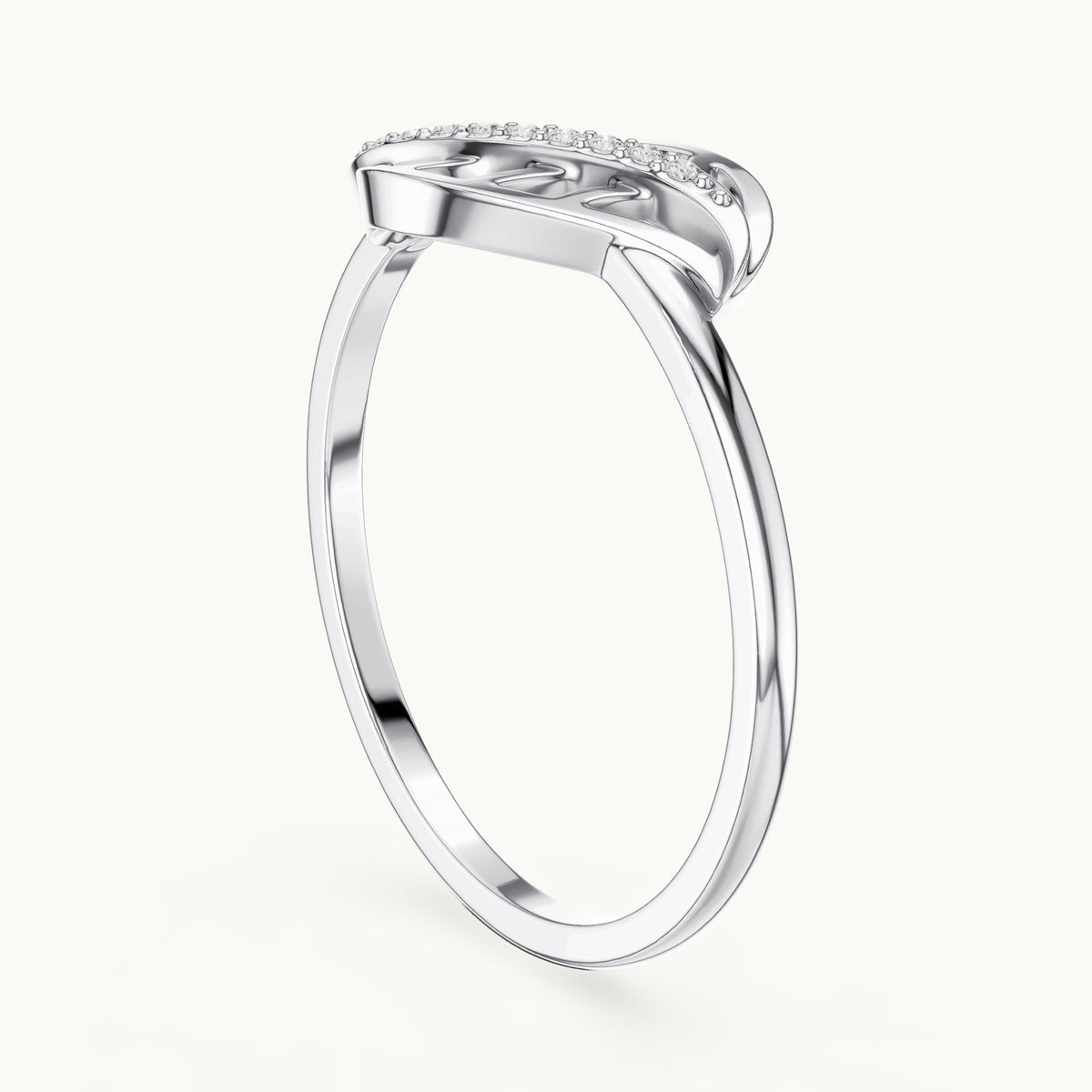 Round lab-grown diamond leaf swirl ring in white gold, 0.04 CT TW, view 1