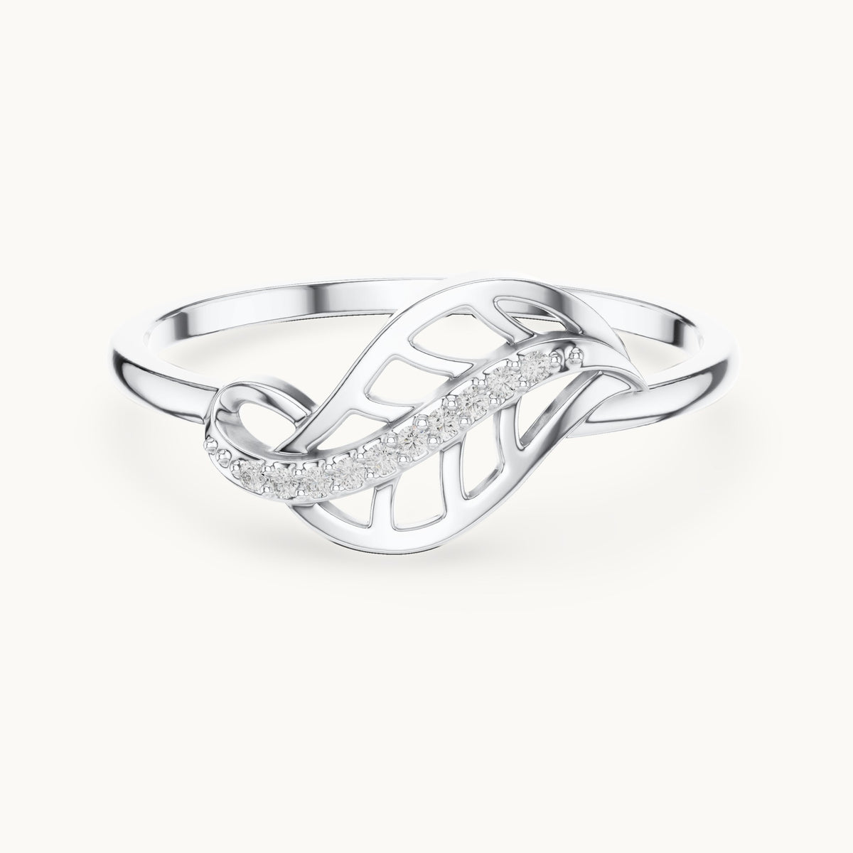 Round lab-grown diamond leaf swirl ring in white gold, 0.04 CT TW, view 4