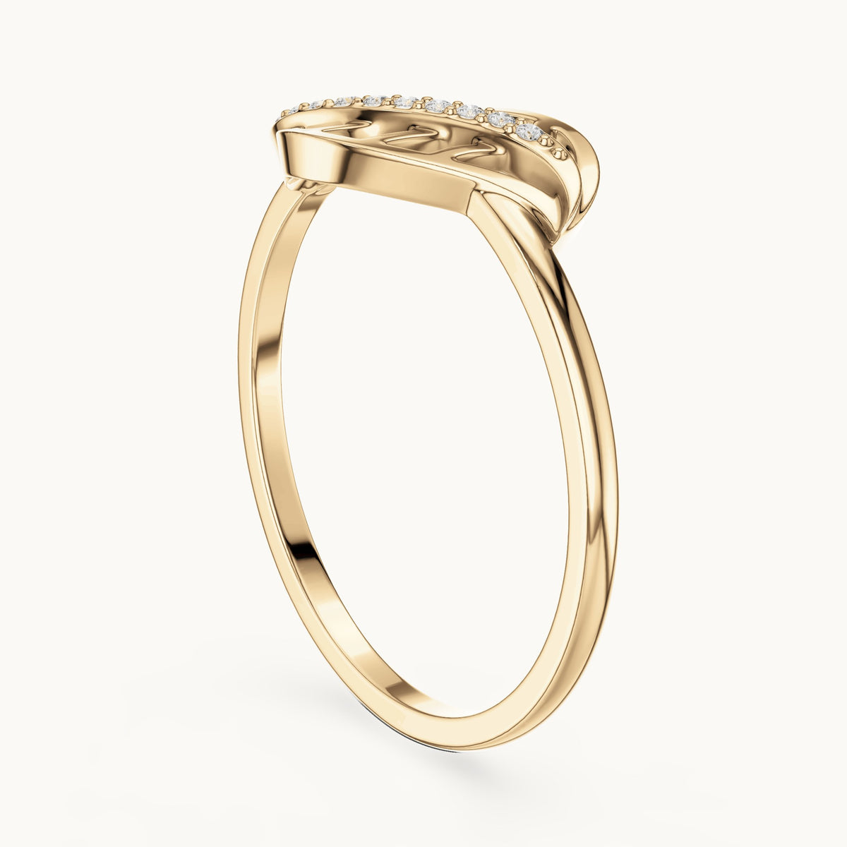 Round lab-grown diamond leaf swirl ring in yellow gold, 0.04 CT TW, view 1