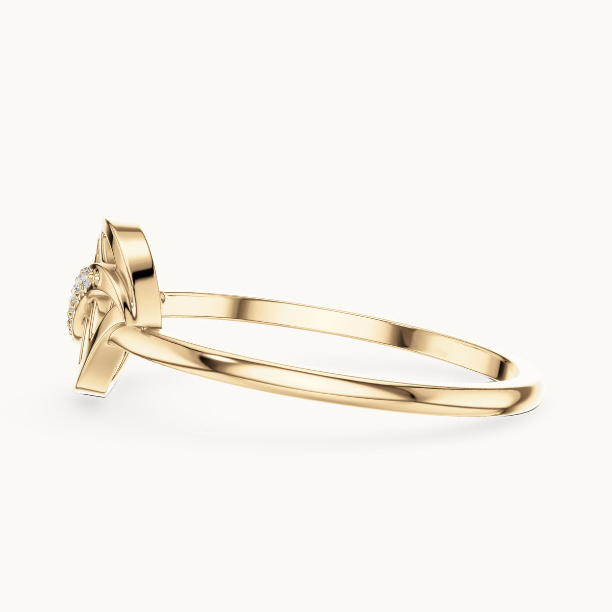 Round lab-grown diamond leaf swirl ring in yellow gold, 0.04 CT TW, view 3
