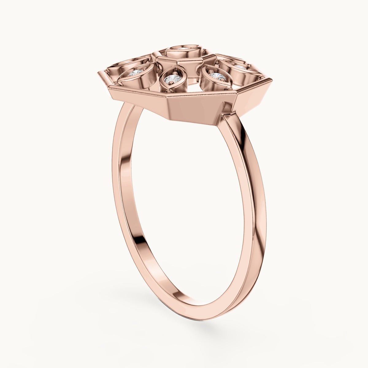 Round lab-grown diamond octagon medallion ring in rose gold, 0.09 CT TW, view 1