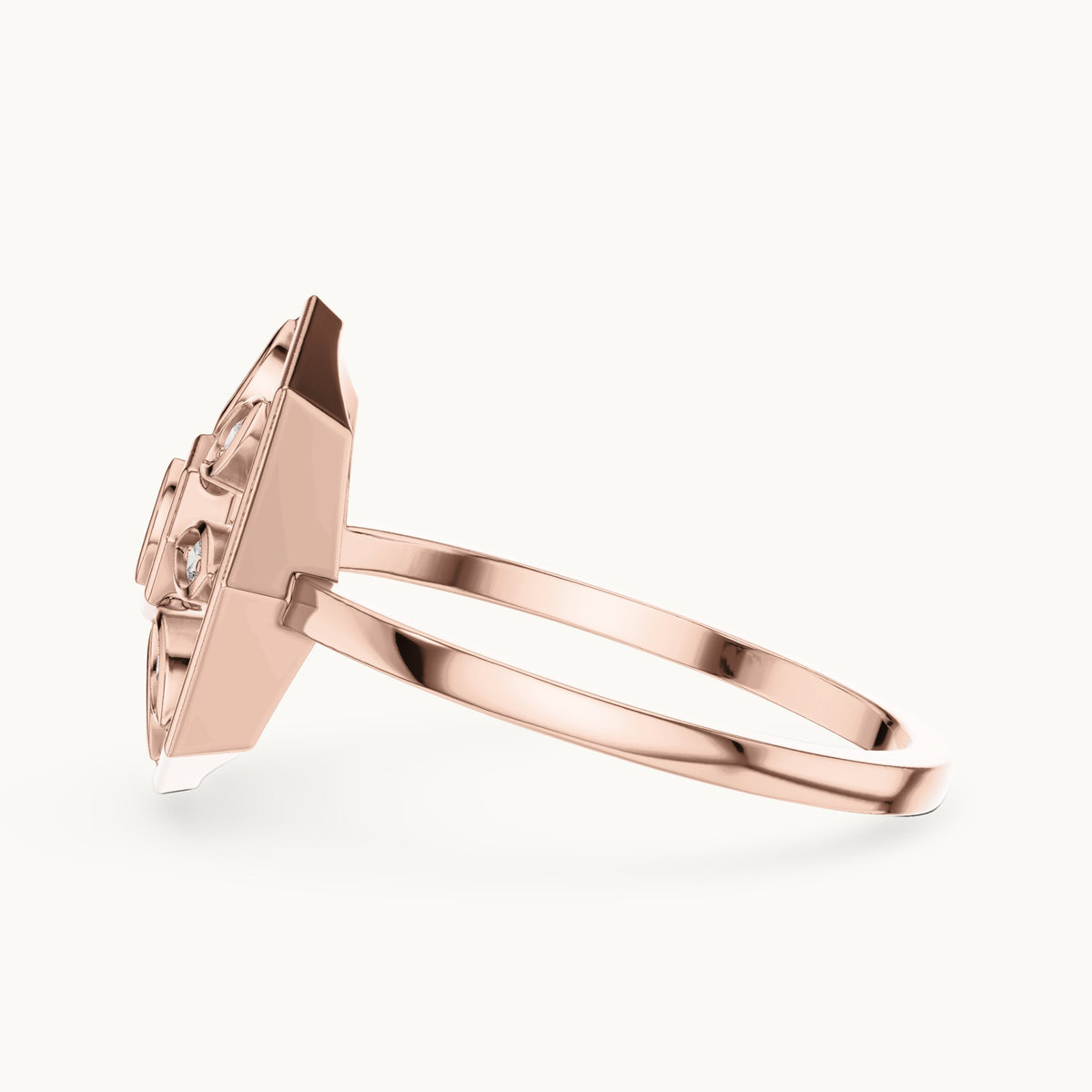 Round lab-grown diamond octagon medallion ring in rose gold, 0.09 CT TW, view 3