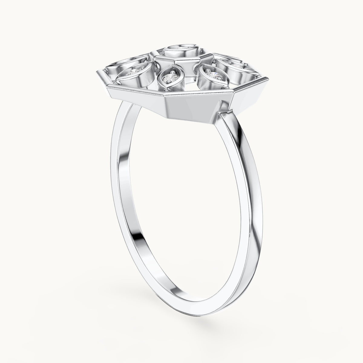 Round lab-grown diamond octagon medallion ring in white gold, 0.09 CT TW, view 1