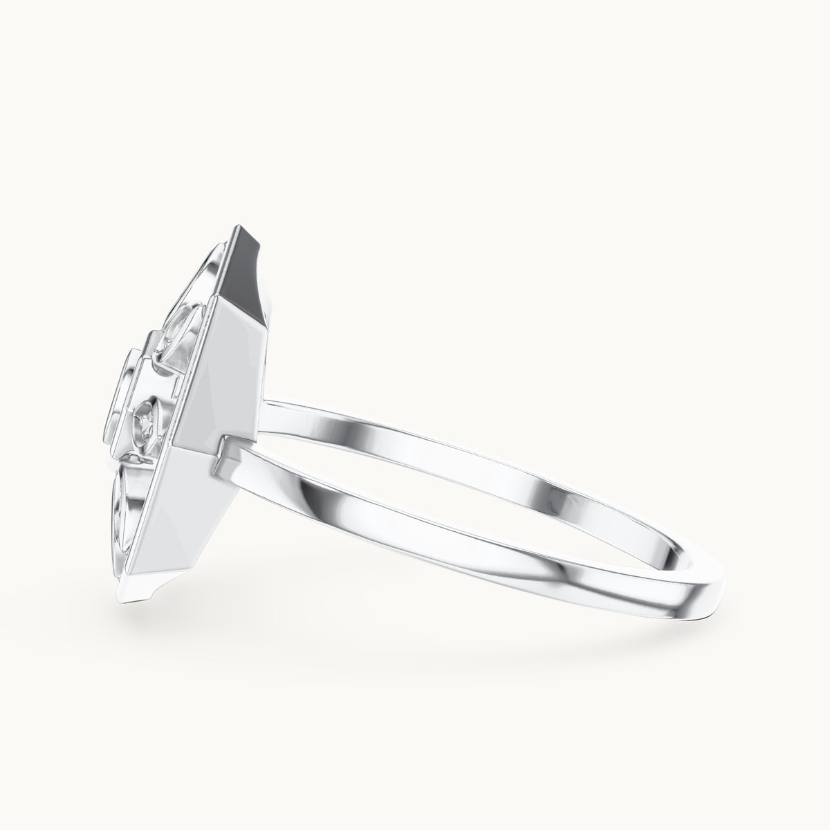Round lab-grown diamond octagon medallion ring in white gold, 0.09 CT TW, view 3