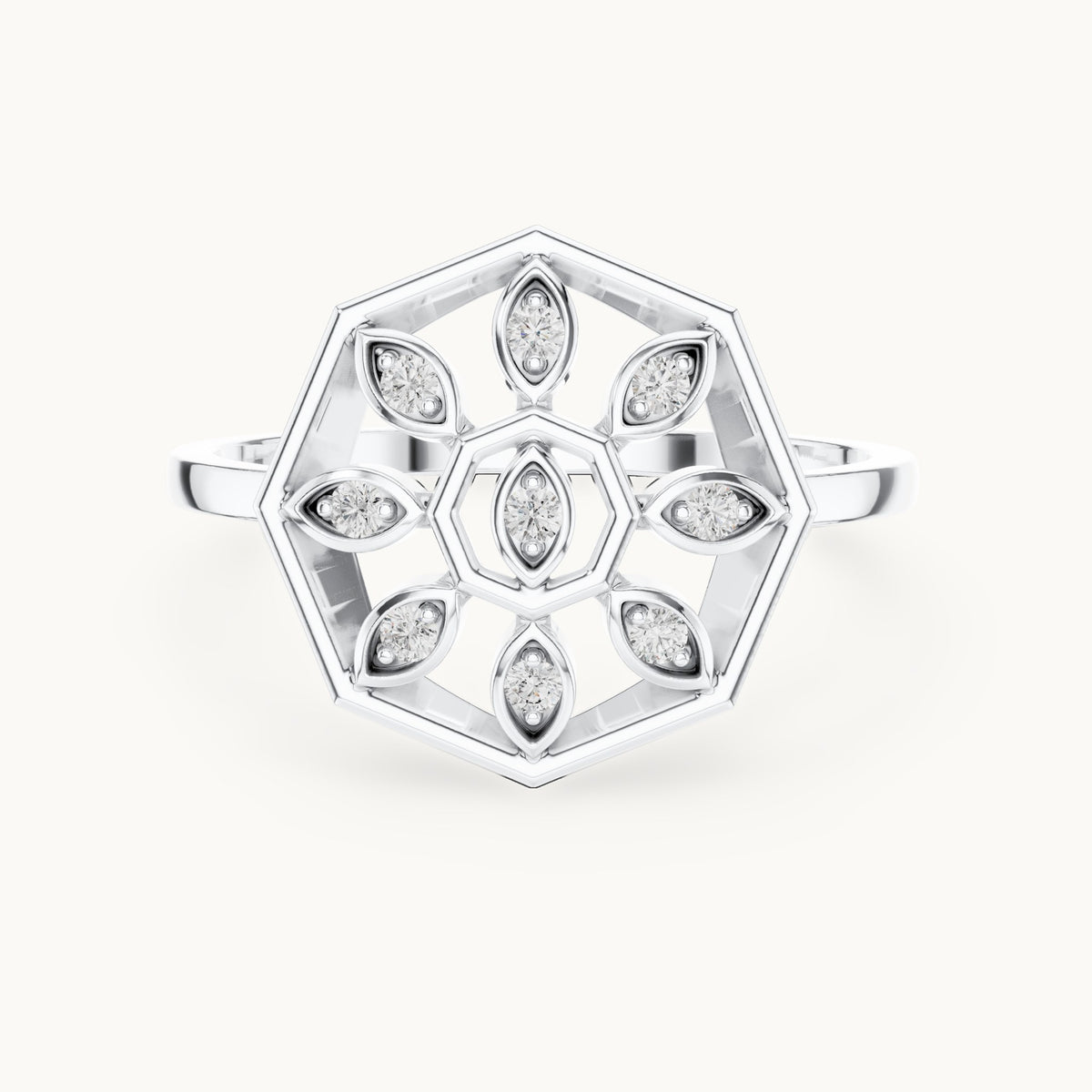 Round lab-grown diamond octagon medallion ring in white gold, 0.09 CT TW, view 4